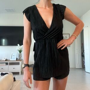 Express Black Pleated V-Neck Mini Dress